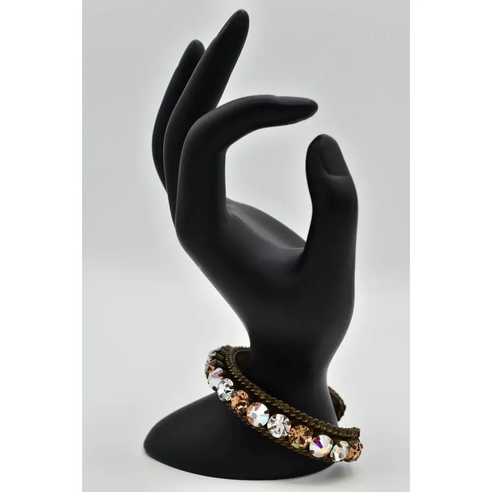 Sorrelli Vintage Crystal Cuff Bangle Aurora Borealis Chocolate Brass Signed BinO